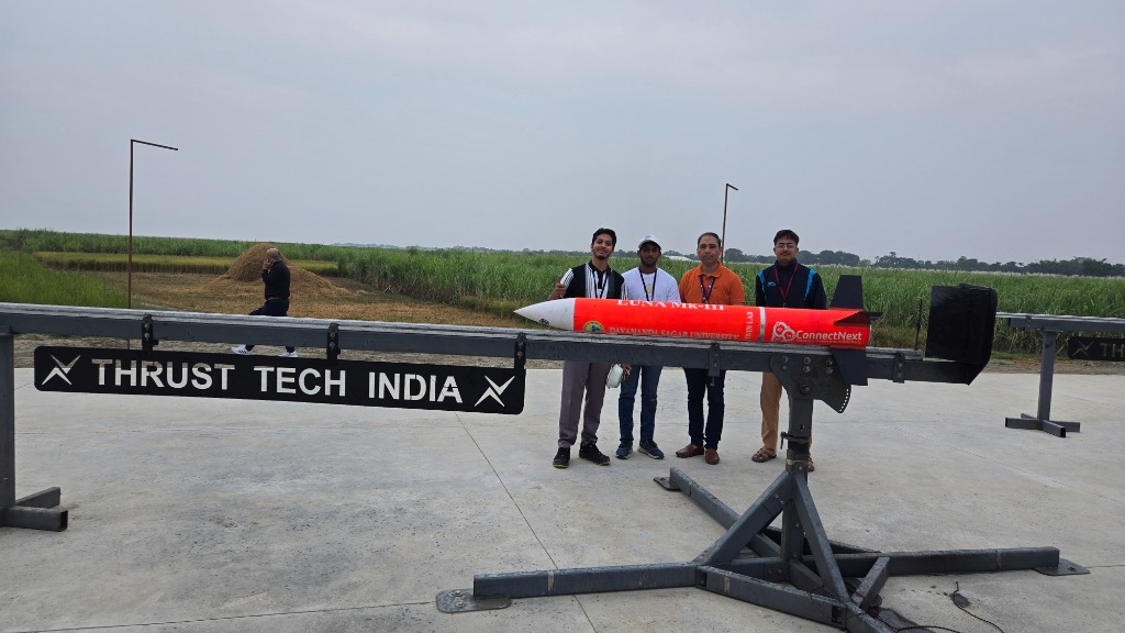 Team Vayusat with Luna MK-III Rocket on Launch Rail